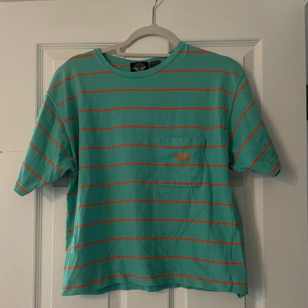 Dockers medium light blue and orange stripe crop t-shirt